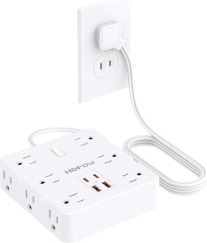 2 Prong Power Strip, 2 Prong to 3 Prong Outlet Adapter with 12 AC & 4 USB(2 USB-C), 1700J Two Prong Surge Protector, 5FT Extension Cord, Wall Mountable, Ideal for Old House Non-Grounded Outlets