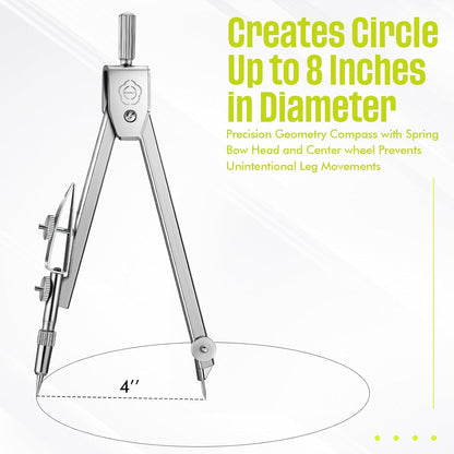 EBOOT Student Geometry Math Set, Drawing Compass and 6 Inch Swing Arm Protractor 180 Degree Math Protractor(Yellow)