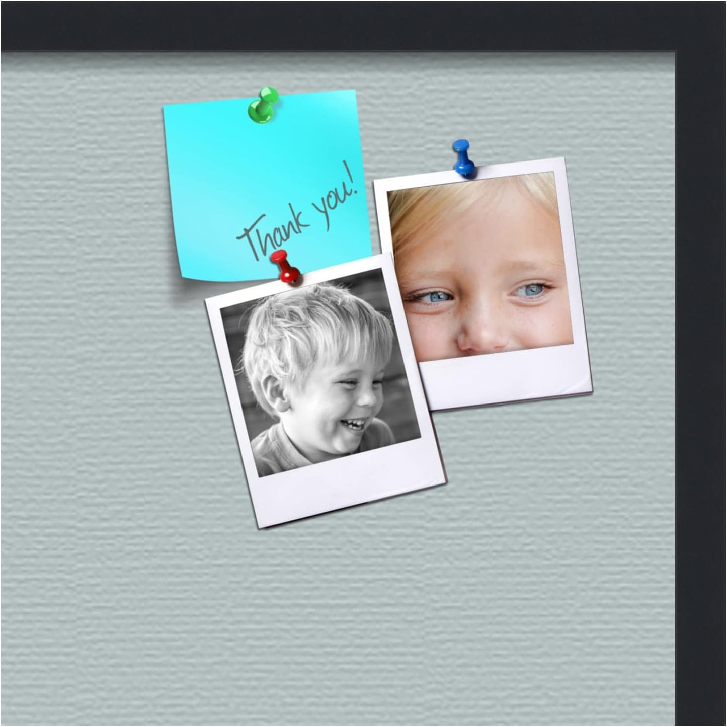 PinPix 24x24 Inch Cork Bulletin Board. This Decorative Framed Pin Board Comes with Soft Blue Design and a Satin Black Frame. Ideal for Home Office Decor or Message Board (PinPix-1814)