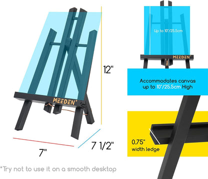 MEEDEN Mini Tabletop Easel Stand: 12" x 12 Pack Pine Wood Table Top Display Stand for Sign Picture- Black Mini Wooden Easel for Painting Party Classroom