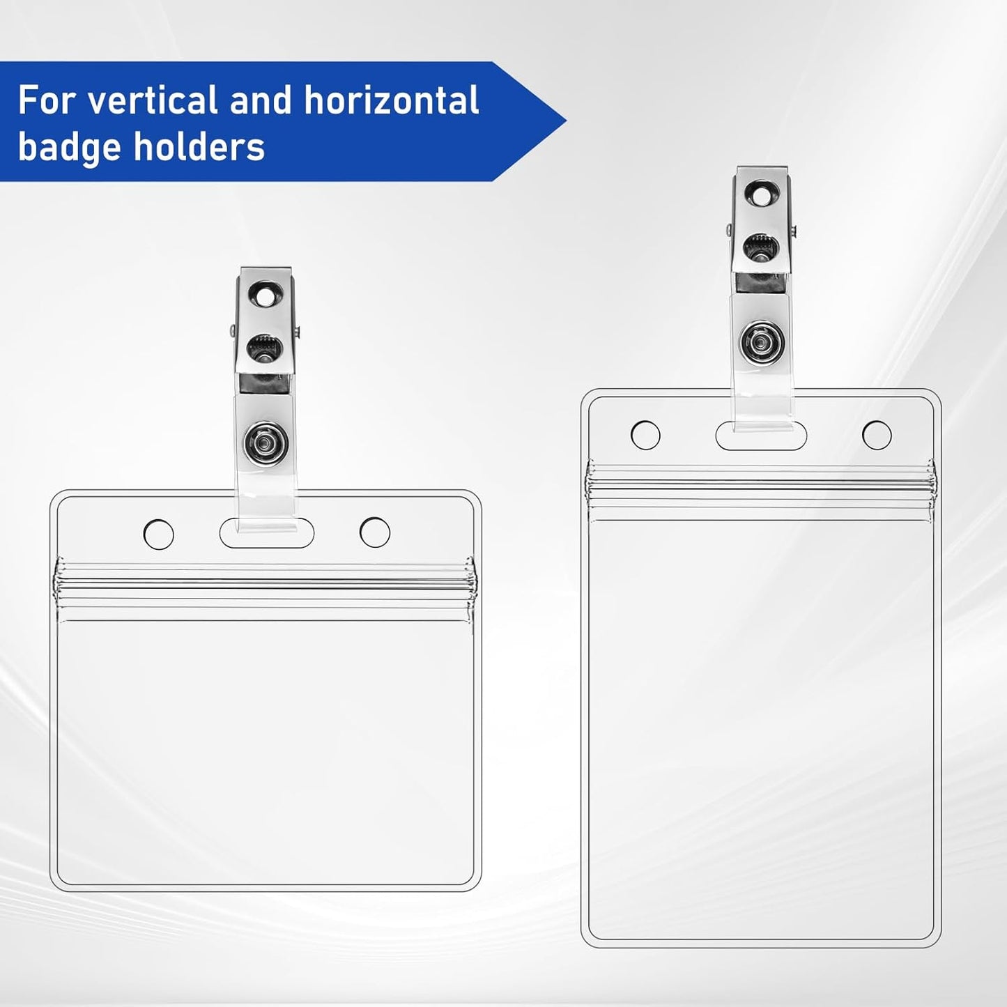 200Pcs Premium Metal Badge Clips with Clear PVC Straps for ID Cards, Badge Holders, Name Tags, Work Badges