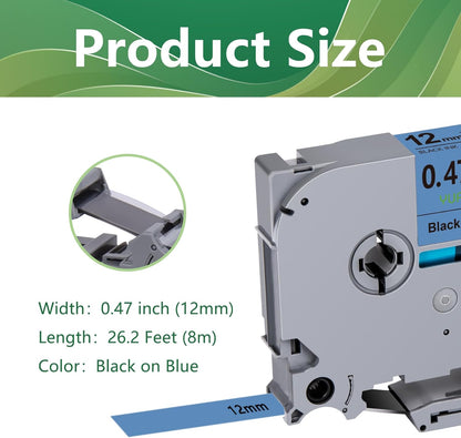 TZe-531 12mm TZe TZ Blue Tape Compatible with Brother P Touch Label Maker Tape TZ-531 TZe531 TZ531 Label Tape 12mm 0.47 Laminated Black on Blue for PT D200 D210 D220 D400 Cube, 3-Pack