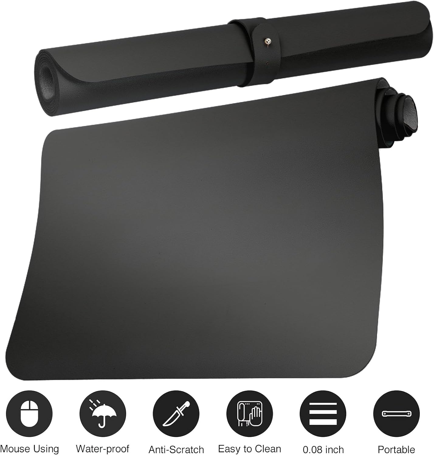 Boutilon Leather Desk Pad Protector,Non-Slip Mouse Pad,Laptop Desk Pad,Office Mouse Mat,Waterproof Leather Desk Blotter,Desk Writing Pad for Office and Home (M-Black,30"x14")