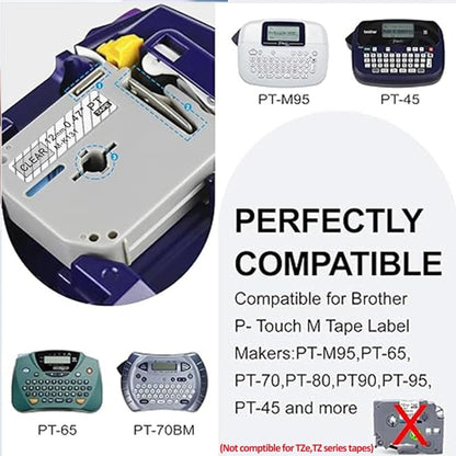 M K131 MK431 MK531 MK631 MK731 5 Pack Color Tape - 12mm Multicolored Label Tape Compatible with P Touch Label Maker PTM95 PT-90 PT-80 PT-70 PT-65 PT-45M