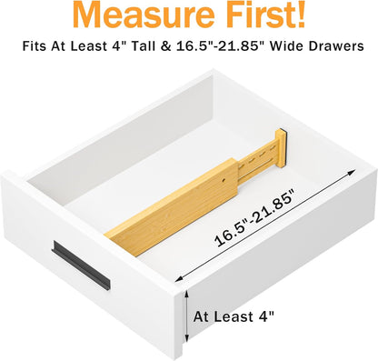 Bamboo Drawer Dividers 4" High, 16.5-22" Adjustable Drawer Organizers for Clothes,Expandable Dresser Separators in Bedroom/Kitchen/Bathroom/Office Organization and Storage,2 Pack