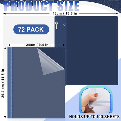 Teling 72 Pack Clear Front Report Covers Bulk Business Report Covers Plastic Presentation Folders Resume Portfolio Folder Paper Binder with 3 Prongs for Presentation Document School Office (Navy Blue)