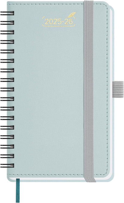 BEZEND Pocket Planner 2025-2026 Weekly with 2 Columns, 18-Month Academic Calendar (Jul 25-Dec 26), Life Work App., Storage Pocket, Pen Holder, PU Leather Softcover 3.5" x 6" Spiral - Dutch Blue