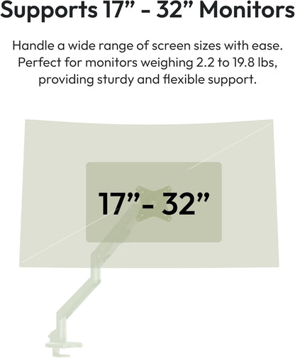 Pixio PS1S Wave Mint Green Single Monitor Arm Stand Desk Mount - Fits up to 32 inches Monitors and up to 19.8lbs. VESA Compatibility and Integrated Cable Management