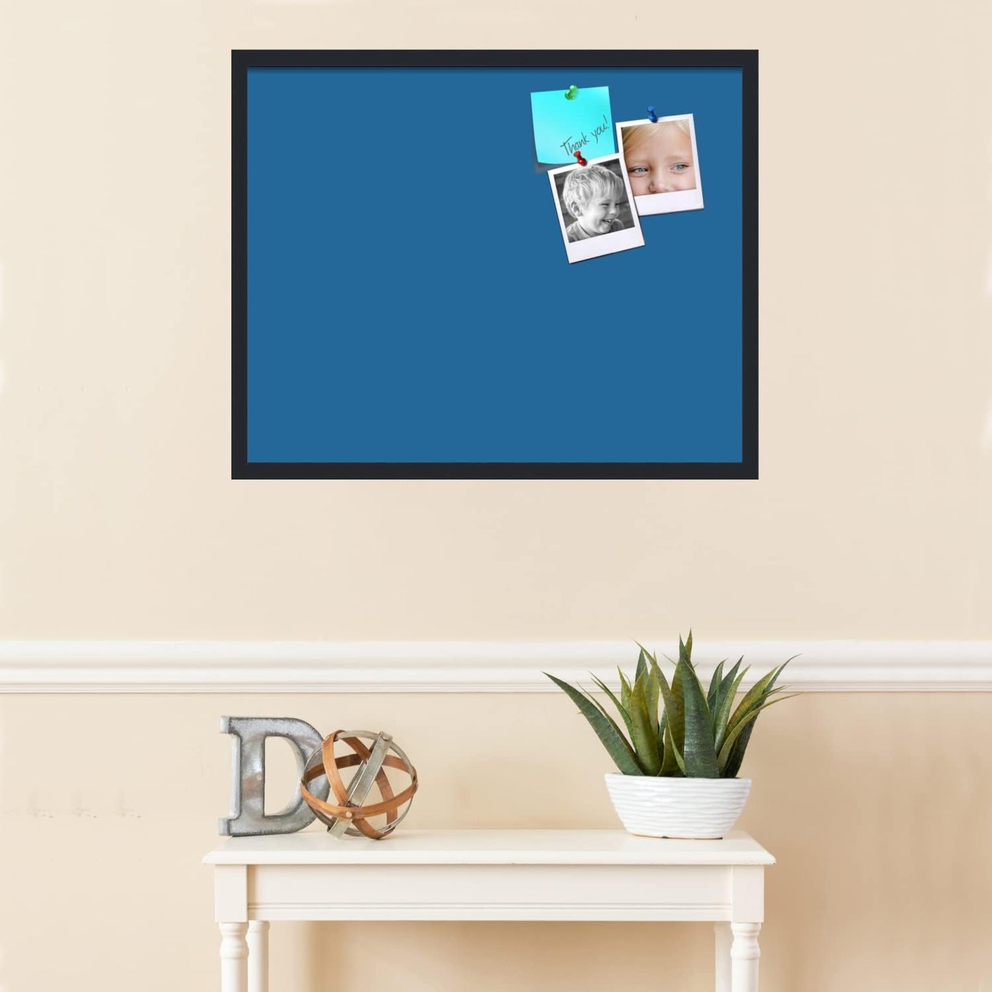 PinPix 30x24 Inch Cork Bulletin Board. This Decorative Framed Pin Board Comes with Navy Pastel Design and a Satin Black Frame. Ideal for Home Office Decor or Message Board (PinPix-1811)