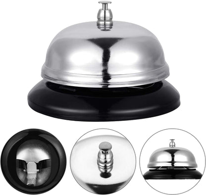 Boao Desk Service Dinner Bell Metal Silver Call Bell and Double Side No Receptionist Sign Please Ring Sign for Service Assistance for Hotel School Restaurant Reception Area(Sliver Bell)