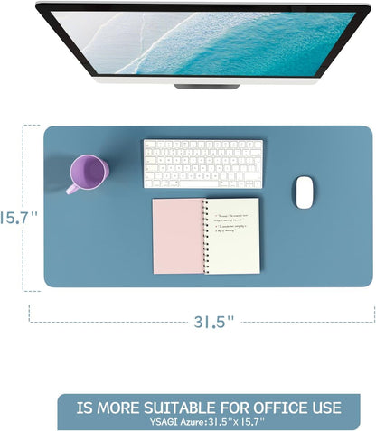 Non-Slip Desk Pad, Waterproof PVC Leather Desk Table Protector, Ultra Thin Large Mouse Pad, Easy Clean Laptop Desk Writing Mat for Office Work/Home/Decor (Blue, 31.5" x 15.7")