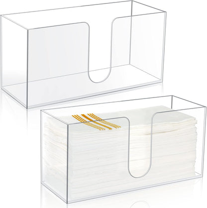 Mumufy 2 Pcs Fold Paper Towel Dispenser Countertop Napkins Dispenser Napkin Holder Multifold Disposable Acrylic Paper Towel Dispenser for Z or C Fold (Clear)