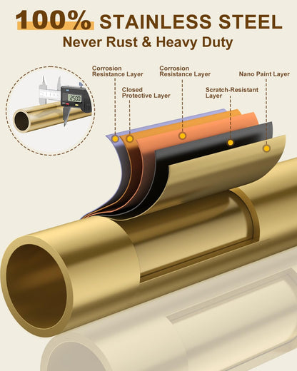 Upgraded 100% Stainless Steel Clothing Rack Load 760LBS, Heavy Duty Clothes Racks with Larger & Sturdy Wheel, Extendable & Adjustable Rolling Garment with Shelves (1 Single Rod, Gold)