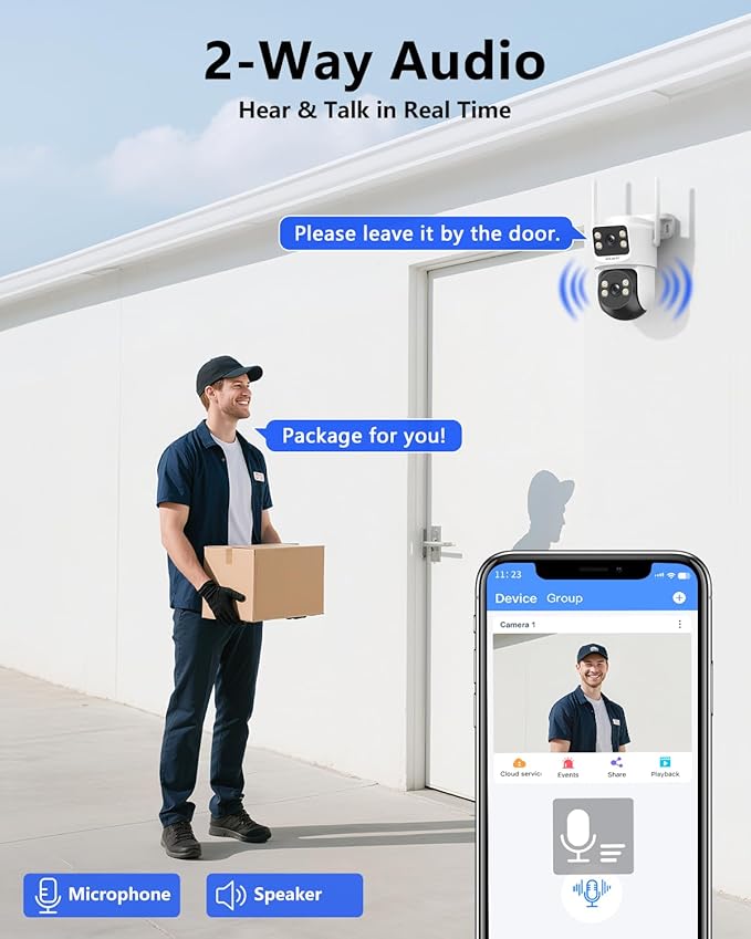【2-Way Audio & Auto Tracking】 4MP PTZ Security Cameras Wireless Outdoor, Wireless Outdoor Security Camera System, Home WiFi Video Surveillance DVR Kits
