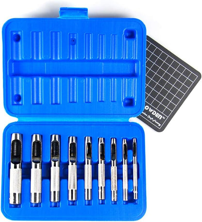 9 Pieces Hollow Punch Set (1/8"-1/2") with A Free Cutting MAT, Leather Hole Punch Set