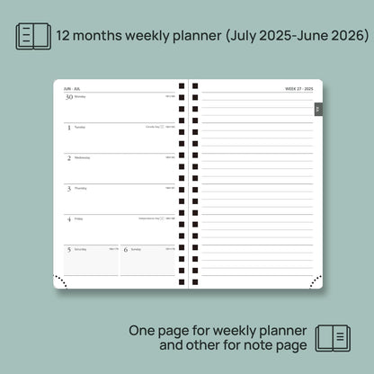 POPRUN Planner 2025-2026 Weekly Notebook (Pocket Size 4''x 6.25''), Small Academic Calendar for Purse with Spiral Soft Cover, Plastic Ruler, Inner Pocket, 100 GSM - Pink