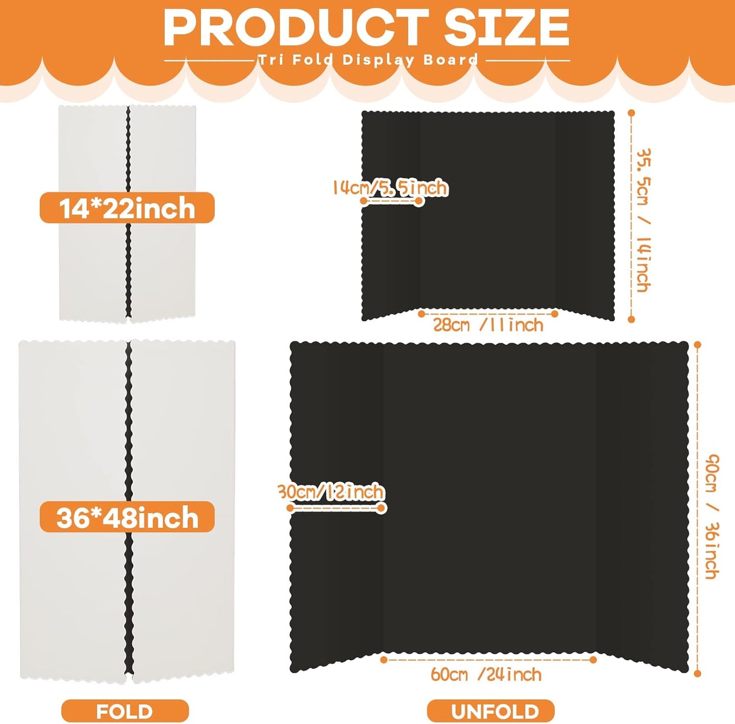 Ctosree 18 Pcs Tri Fold Poster Board Bulk, Lightweight Presentation Board, Science Fair Project Display Paperboard, Single Wall(14 x 22 Inch,Black)