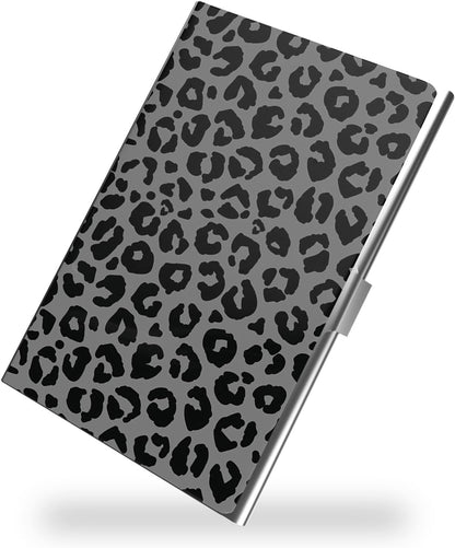Business Card Metal Slim Organizer, Professional Stainless Steel Square Pocket Wallet for Office Workers, Compact and Portable for Pockets (Grey Snow Leopard A)