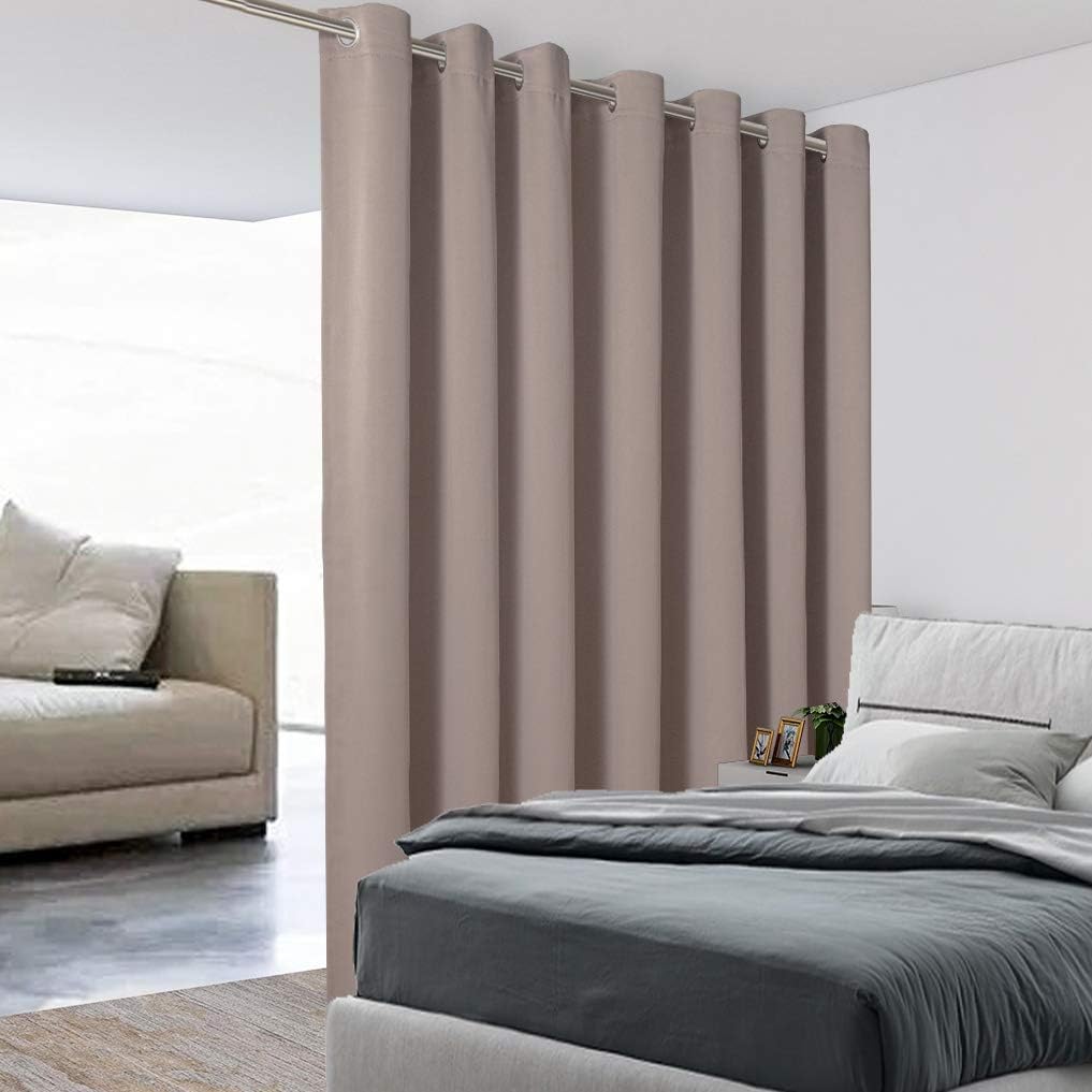 BONZER Room Divider Curtain Total Privacy Wall Noise Reducing Wide Blackout Curtains for Patio Sliding Glass Door, 96L x 108W Inch (8L x 9W ft), 1 Panel, Khaki