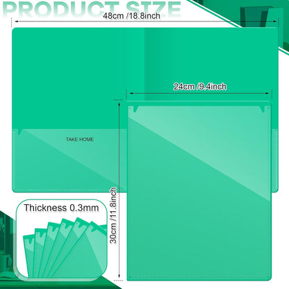 Henoyso 24 Pcs Folders Take Home Heavy Duty 2 Pocket Homework Folders with Clear Front Pockets for Elementary Students Parent Teacher Communication (Green)
