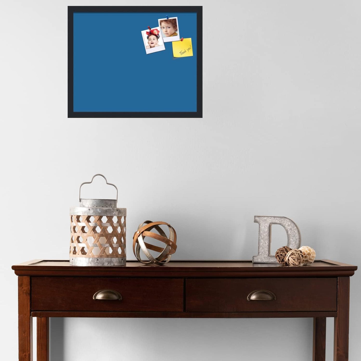 PinPix 21x17 Inch Cork Bulletin Board. This Decorative Framed Pin Board Comes with Navy Pastel Design and a Satin Black Frame. Ideal for Home Office Decor or Message Board (PinPix-1811)