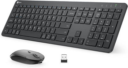iClever Wireless Keyboard and Mouse, GK08 Rechargeable Keyboard Mouse Combo, Ergonomic, Quiet, Full Size Design with Number Pad, 2.4G Connection for Mac, Windows and Computer