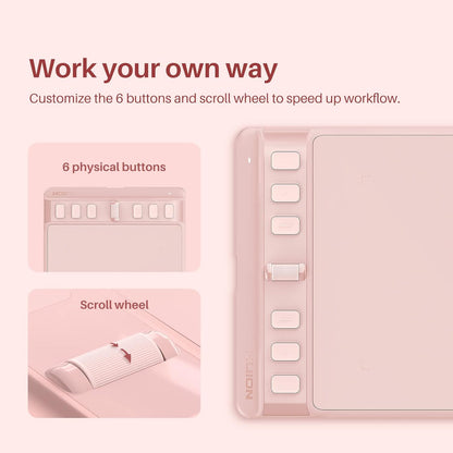 HUION Inspiroy 2 Small Drawing Tablet, Digital Art Tablet with Scroll Wheel, 6 Hot Keys, Battery-Free Stylus, Pink Graphics Tablet for Drawing, Design, Writing, Work with PC, Mac & Android