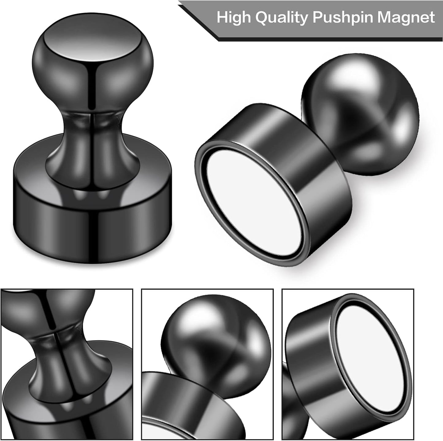 LOVIMAG Fridge Magnets for Office Accessories, 20 Pcs Black Refrigerator Magnets for Office Organization, Small and Strong Push Pin Magnets for Whiteboard, Office,Classroom,Kitchen,Locker etc