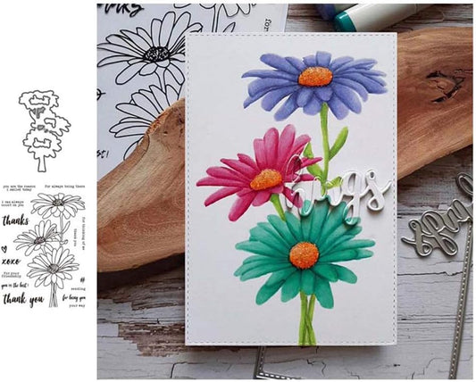 Lottoy Cute Chamomile Silicone Clear Stamp and Die Sets for Card Making, DIY Embossing Photo Album Decorative Craft