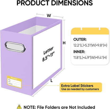 BALEINE File Organizer Box, Cardboard File Folder Organizer with Handle for Letter Size, Portable Collapsible Hanging Filing Box for Home Office Document Storage (2 Pack, Lavender)