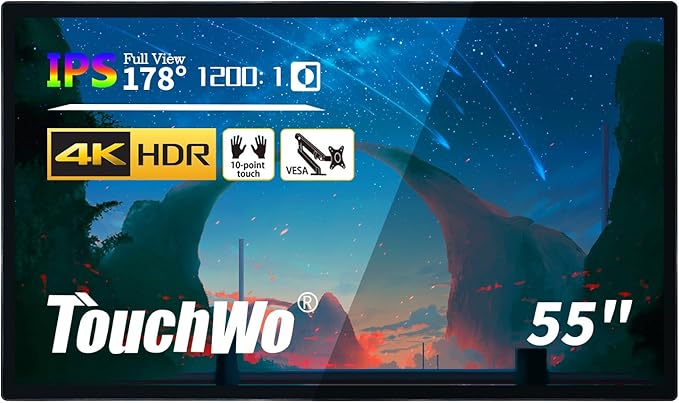 55" Interactive Touchscreen Monitor, Smart Board 4K Display with Wall Mount, Android 14 Smart Touch Screen Presentation Electronic Whiteboard for Office & Classroom, RAM 4G & ROM 32G