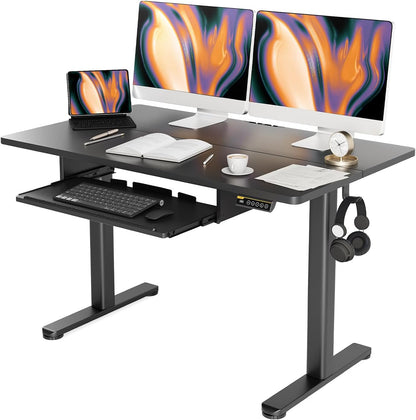 Claiks Standing Desk with Keyboard Tray, Standing Desk Adjustable Height, Raising Desks for Home Office and Computer Workstation, 48 Inches, Black