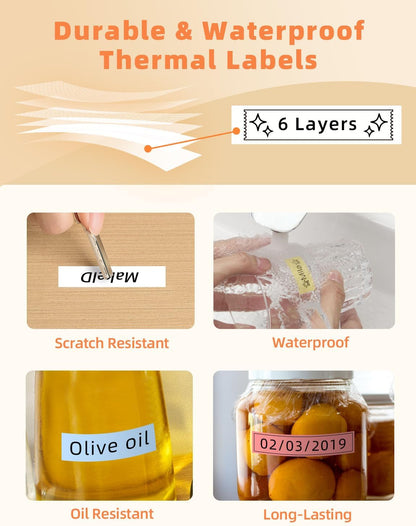 MakeID E1 Q1 Label Maker Tape Refills, 16mm x 4m (0.63" x 13') Continuous Sticker Thermal Laminated Waterproof Self-Adhesive Multipurpose Labeling Tape Replacement