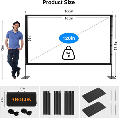 Outdoor Projector Screen with Stand - 120 inch Portable Projector Screens Indoor Outdoor Projector Screen 16:9 4K HD Outdoor Movie Screen with Carry Bag,Enioy Home Theater Projection Screen.