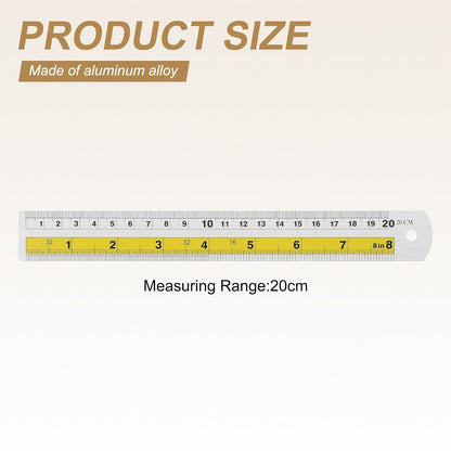 HARFINGTON 2pcs Metal Straight Ruler 20cm Metric SAE Aluminum Alloy Measuring Rulers Scale Tool with Hole for Measure Study Reading Classroom Office, Yellow