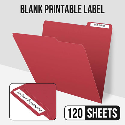 File Folders,IntoJoy 120 Pack Colored File Folder Letter Size, 1/3 Cut Tab Filing Folders for Office School Business File Document Organization,Red