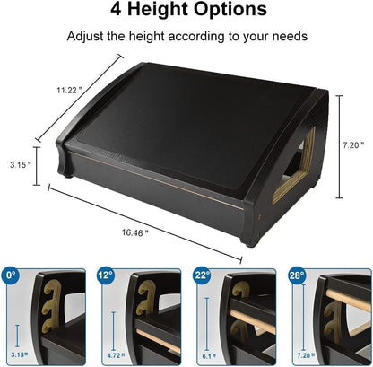 StrongTek Ergonomic Under Desk Footrest, 3 Adjustable Heights Wooden Office Footrest, Large Anti-Slip Surface, Improves Posture and Blood Circulation, up to 400lbs (Black)