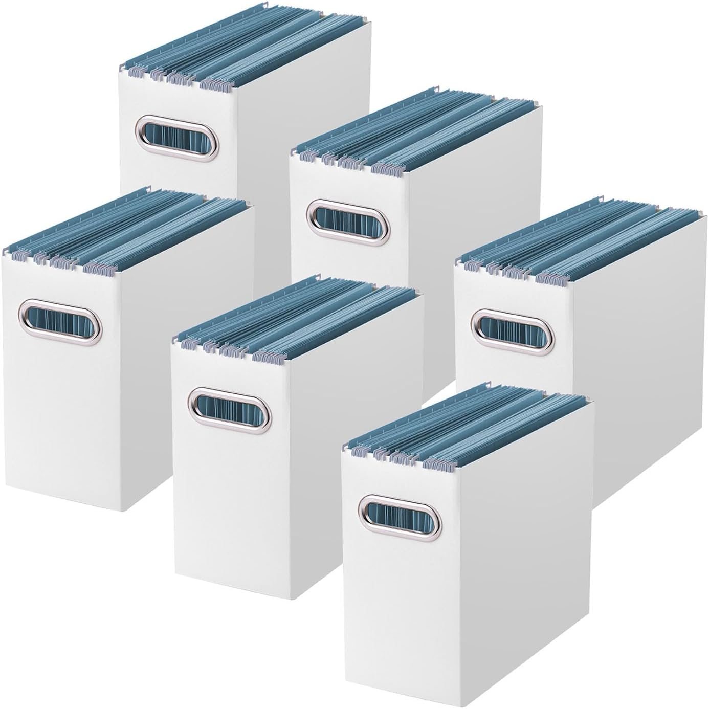 Oterri File Organizer, 6 Packs Small Storage Box, Cardboard File Folder Organizer, Collapsible File Box for Hanging File Folders Letter Size, Portable Filing Organizer with Handle（White）