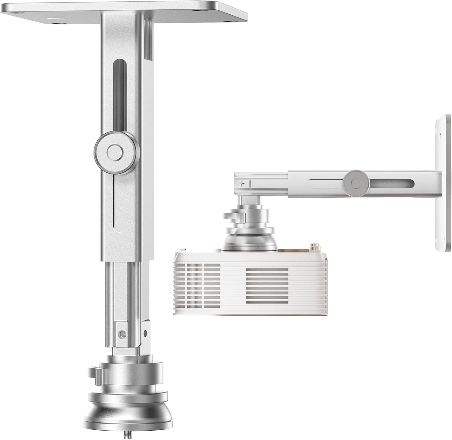 Projector Stand - Single Hole Hanging Height Adjustable Ceiling/Wall Mount, Aluminum Alloy Material, Load 33 lbs - Silver