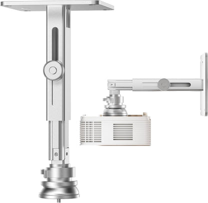 Projector Stand - Single Hole Hanging Height Adjustable Ceiling/Wall Mount, Aluminum Alloy Material, Load 33 lbs - Silver