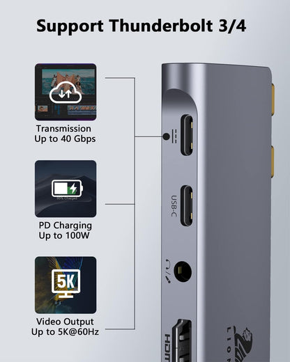 USB C Hub Adapter for MacBook Pro/Air M1M2M3 2022 2021 2020 13"15"16",Multiport MacBook Adapter MacBook Accessories with 4K HDMI,3USB3.0,Audio,100W Thunderbolt-Enabled USB-C,Support MagSafe 3 Charging