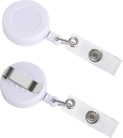 JANYUN 50 Pcs Retractable Badge Reel Clips Holder for Hanging ID Card Key Chain (White)