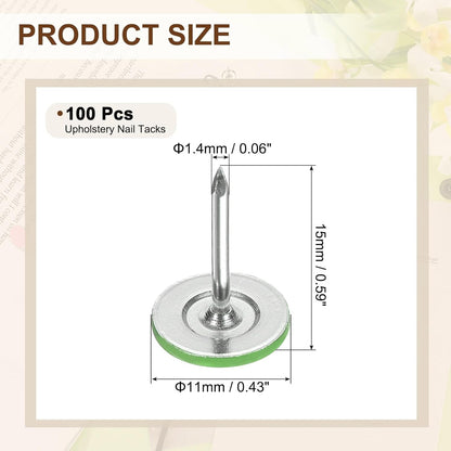 uxcell 100Pcs Upholstery Tacks, 11mmx15mm Flat Head Thumb Tack Decorative Furniture Nails Push Pins for Furniture Sofa Headboards, Light Green