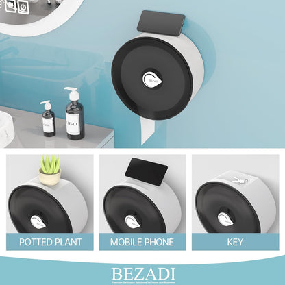 Paper Towel Dispenser Wall Mount, Key Lock Jumbo Roll Toilet Paper Dispenser Commercial Household Large Capacity Paper Holder, Black