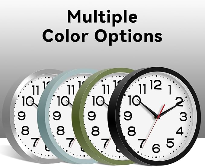 Wall Clock Silent Non-Ticking Modern Clock Battery Operated 8 Inch Small Classic Analog Decorative for Kitchen, Living Room, Office, Bedroom, Bathroom (Black)