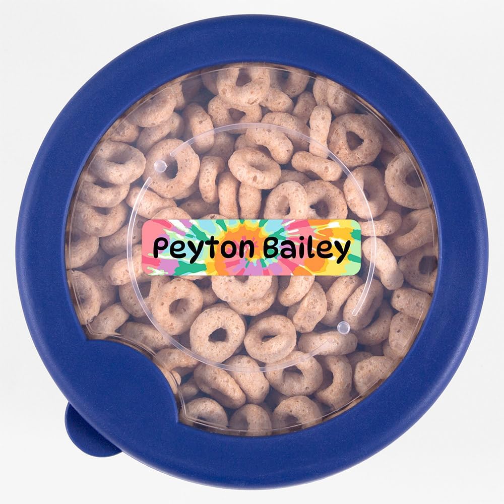 Name Bubbles - Custom Small Rectangle Name Labels for Kids (64 Labels) - Personalized Waterproof Name Stickers for Daycare, Lunch Boxes, Water Bottles, Shoes, School Supplies, & Camp (Tie-Dye Art)