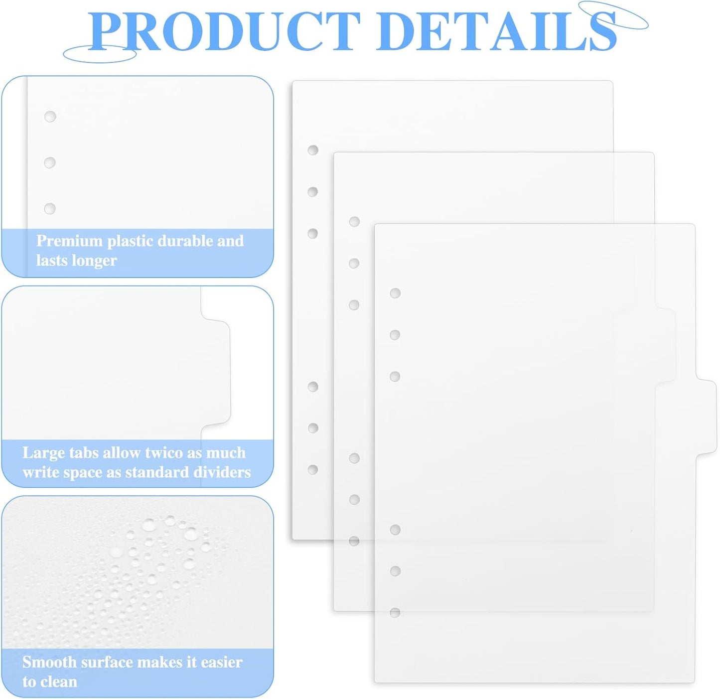 6 Ring A5 Binder Dividers - Clear Plastic Index Dividers with Tabs (6 Pack)