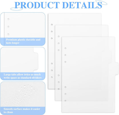 6 Ring A5 Binder Dividers - Clear Plastic Index Dividers with Tabs (6 Pack)
