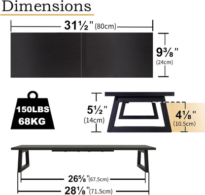 TEAMIX 31.5 inch Dual Monitor Riser, Long Black Monitor Stand Riser Wide TV Stand Riser Monitor Stand for 2 Monitors Wood & Steel Desktop Riser Desk Organization Home Office