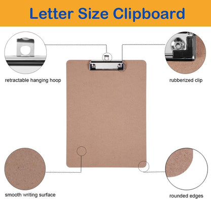 Clipboards Bulk, EZZGOL 36 Pack Letter Size Wood Clipboards, Low Profile Clip, Recycled Hardboard Clipboard with Hang for School Classroom Home